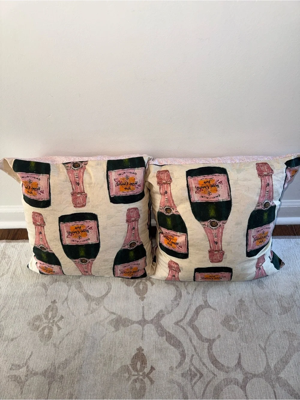 Champagne Bottle Print Set of 2 Custom Feather Down Accent Throw Pillows